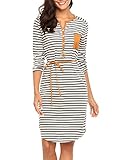 Zeagoo Women's V Neck Long Sleeve Stripe Tunic T-Shirt Dress