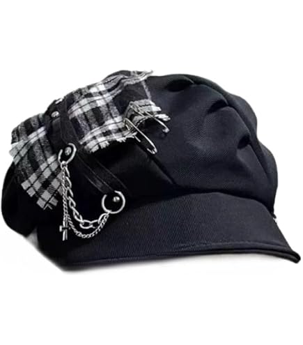 Amazon.com: hzzsbu Gothic Denim Beret Hat Y2k Chain Heart  display picture 3