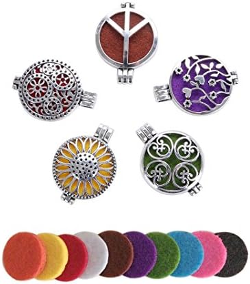 Lenrunya Jewelry 5pcs Antique Silver-tone Aromatherapy Essential Oil Hollow Diffuser Lockets Pendants