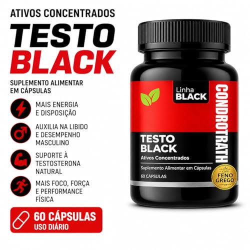 Testo Black Suplemento Alimentar Masculino 60 Cápsulas Aumento Libido Energia Vitalidade de Forma Natural Performance Masculina