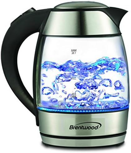 Electric Tea Kettle Glass Black Stainless Steel 1.8-liter Watter with Blue LED Modern by Brentwoods