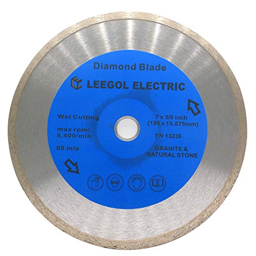 Leegol Electric 7 Inch Diamond Saw Blade - 7 In. Continuous Rim Wet Cut Tile Saw Blade for Cutting Masonry Stone Tile and Marble with 5/8 Inch Arbor