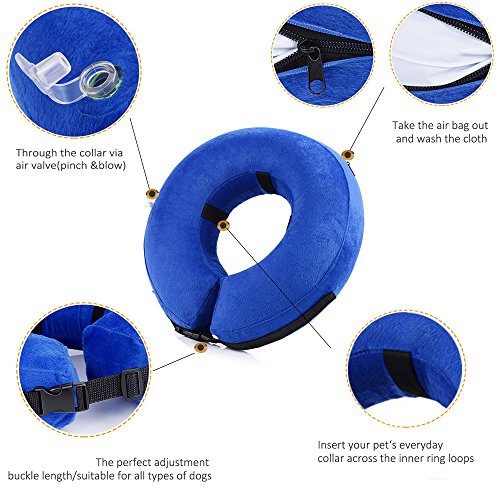 Neepanda Protective Inflatable Dog Collar, Adjustable Soft Pet Recovery E-Collar Cone for Small/Medium/Large Dogs & Cats, Designed to Prevent Pets From Touching Stitches (L, Blue)