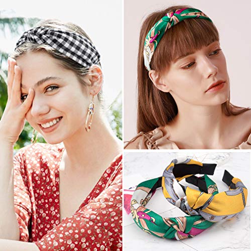 Cubaco 12 Pack Wire knotted Headband Knot Turban Headband Bowknot Bows Wide Headwrap Head Band Elastic Hair Accessories for Women (12 Color Flower) - Thumbnail 2