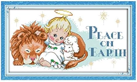 Amazon Com Ochoos Angel Bebe Y Leon Dibujos Animados Anime Hecho A Mano Chino Bordado Punto De Cruz Kit De Tamano Pequeno Nino Ejercicio Cerebro Figura Arte Manualidades Y Costura