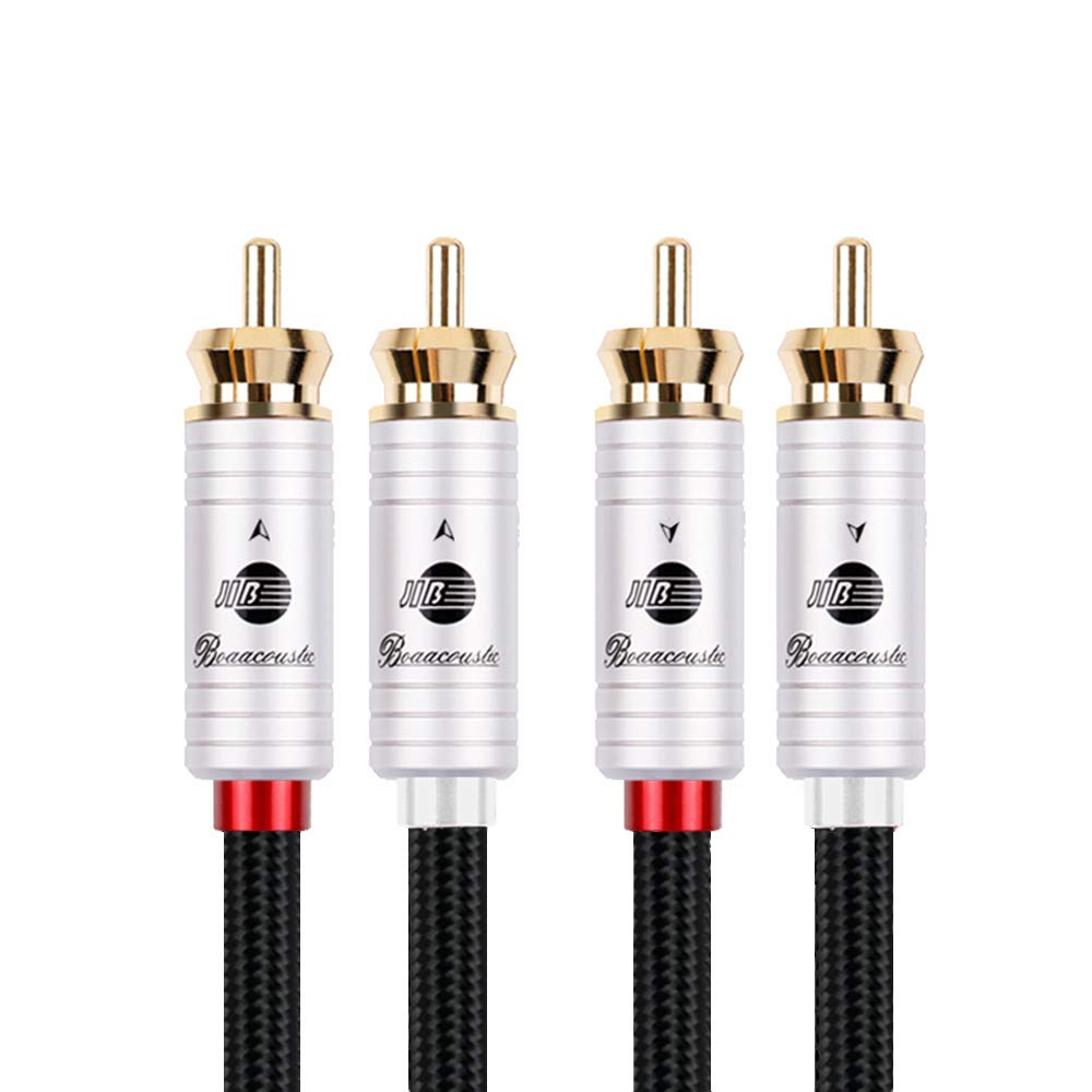BOAACOUSTIC JIB Audiophile 2 RCA Audio Cable 1.5m HiFi 2RCA Male to 2RCA Male RCA/phono cable, 2×2 plugs Audio Cable for Amplifier,CD,Hi-Fi Systems,Speakers [4N OFC，1.5m]