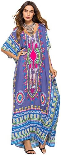MuQing Women's Ethnic Print Kaftan Beach Cover up Turkish Long Maxi Dress A-Grey