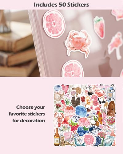 ProCase Hard Shell Case for New MacBook Neo 13 inch 2026 Model A3404, Ultra-Thin Protective Laptop Cover with 50 Pcs Sticker, Crystal Clear & Pink Stickers