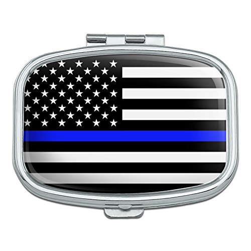 Thin Blue Line American Flag Rectangle Pill Case Trinket Gift Box
