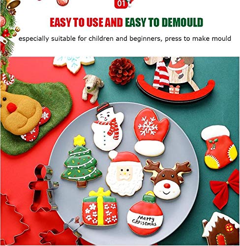 SIHUAN 9PCS Christmas Cookie Cutters Set, Winter Christmas Metal Cookie Cutters with Snowflake, Snowman, Christmas Tree, Candy Cane Cookie Cutters and More