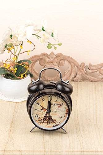 Black Vintage Paris Table Clock Gifts Twin Bell Table Alarm Clock Table Decorative Centre Piece-Ideal Gift for, Wedding, Party, Home Decor, Living Room, Office.