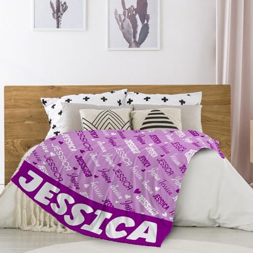 Personalized Blanket with Name, Custom Purple Blankets with Letter Words Soft Flannel Throw Blanket for Kids Adults Friends Families, Birthday Christmas Valentines Day Gift - 30X40 in for Pets