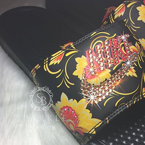 New* FLORAL NIKE SLIDES Custom Swarovski Nike Benassi Sandals Bedazzled Nike Shoe By Sparkle Boutique2U