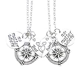 O.RIYA Best Friends No Matter Where Compass Necklaces Set Heart , Best Friend Necklaces 2 Piece for Teens Half Broken Heart Necklace ,Two Piece Double Necklace Set