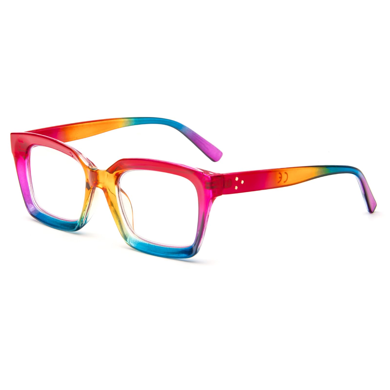 MMOWW Oversized Reading Glasses for Women - Anti Blue Light Glasses with Square Frame (Rainbow color, +3.5) — image 1