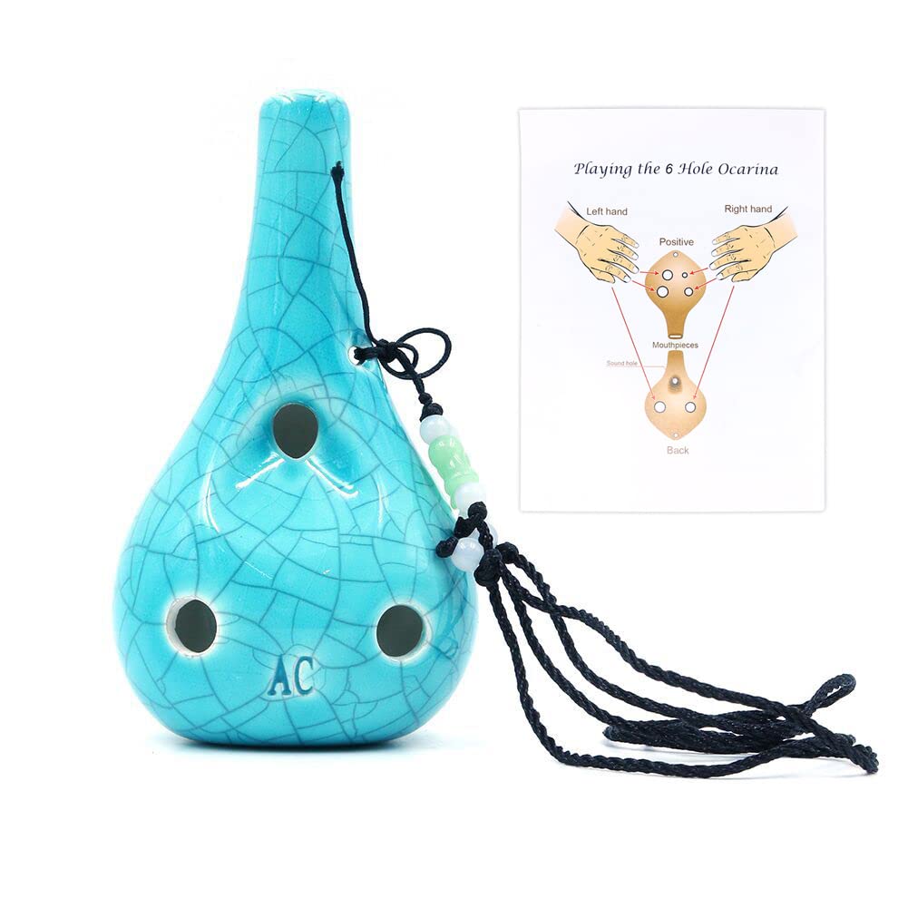 Alnicov 6 Hole Ocarina,Wine Bottle Style Alto C Ocarina,Ice Crack Glazed Craft Blue