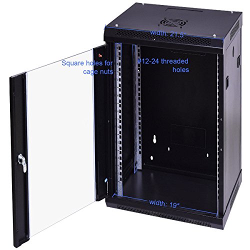 Safstar Wall Mount IT Network Server Cabinet Enclosure Data Devices Rack (18U, Tempered Glass Type)