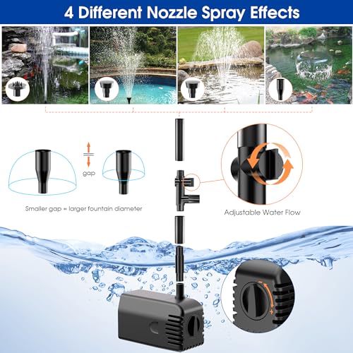 Biling 12W Solar Pond Pump, 160L/H, 1.5m Lift Solar Water Fountain Pump | Safe Anti-Dry Protection & Dual Filtration,DIY 4 Nozzles 5m Cable for Bird Bath,Small Pond&Water Features