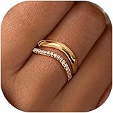 Stackable Gold Rings for Women Non Tarnish,14k Gold Plated Chunky Rings Dainty Stackable Statement Cubic Zirconia Wedding Band Rings for Women Thin Non Tarnish Thumb Gold Ring Set Waterproof Jewelry for Women Size 6-10