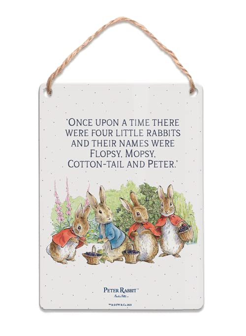 Metal Dangler Sign (65 x 90 mm) - Beatrix Potter - 'Once Upon a time there were four little rabbits — image 1