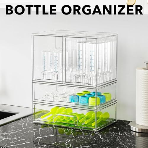 Bottle Storage Organizer Baby, Acrylic Bottles Station Organizer Container, Stackable Clear Drawers for Countertop, Vanity, Bathroom, Cabinet, Pantry Organization (4 Pack)