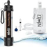 Nature's Hangout Personal Water Filter Straw for Camping, Hiking, Travel, and Emergency Preparedness with New .01 Nano Tech Filtration. Includes Boost Bag + Survival Tube + Flush Syringe