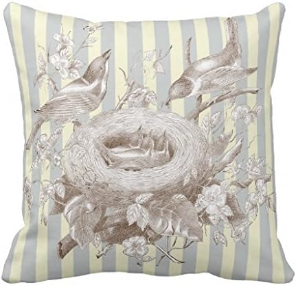 Home Decorative Square Pillow Case Cushion Cover 20X20 Inches La Petite Famille On Blue And Cream