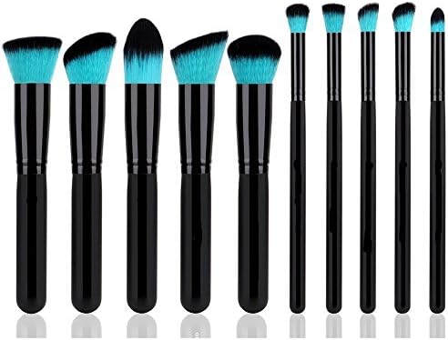 QITAO® 10PCS Kabuki Brush Set, Soft Foundation Bronzer Eyeshadow Cosmetic Brushes Blue Hair