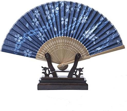 NeoConcept Asian Bamboo Hand Fan Indigo Tie Dye Sakura Folding Hand Fan for Women 8.2" (Purplish Blue Sakura)