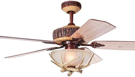 Morpholife Antler Ceiling Fan with Light and Remote, Chandelier Fan Light, Cabin Electrical Fan with 4 Wood Blades for Hunting, Farmhouse, Indoor (52", Brown)