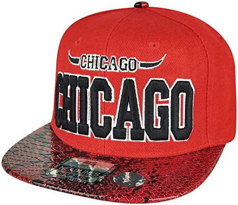 Windy City Chicago State Red Snake Skin Flat Bill Snapback Hat Cap Chi Town Bull