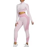 JOYMODE Women's Workout Sets 2 Piece long sleeve High Waist Legging set Crop Top Gym