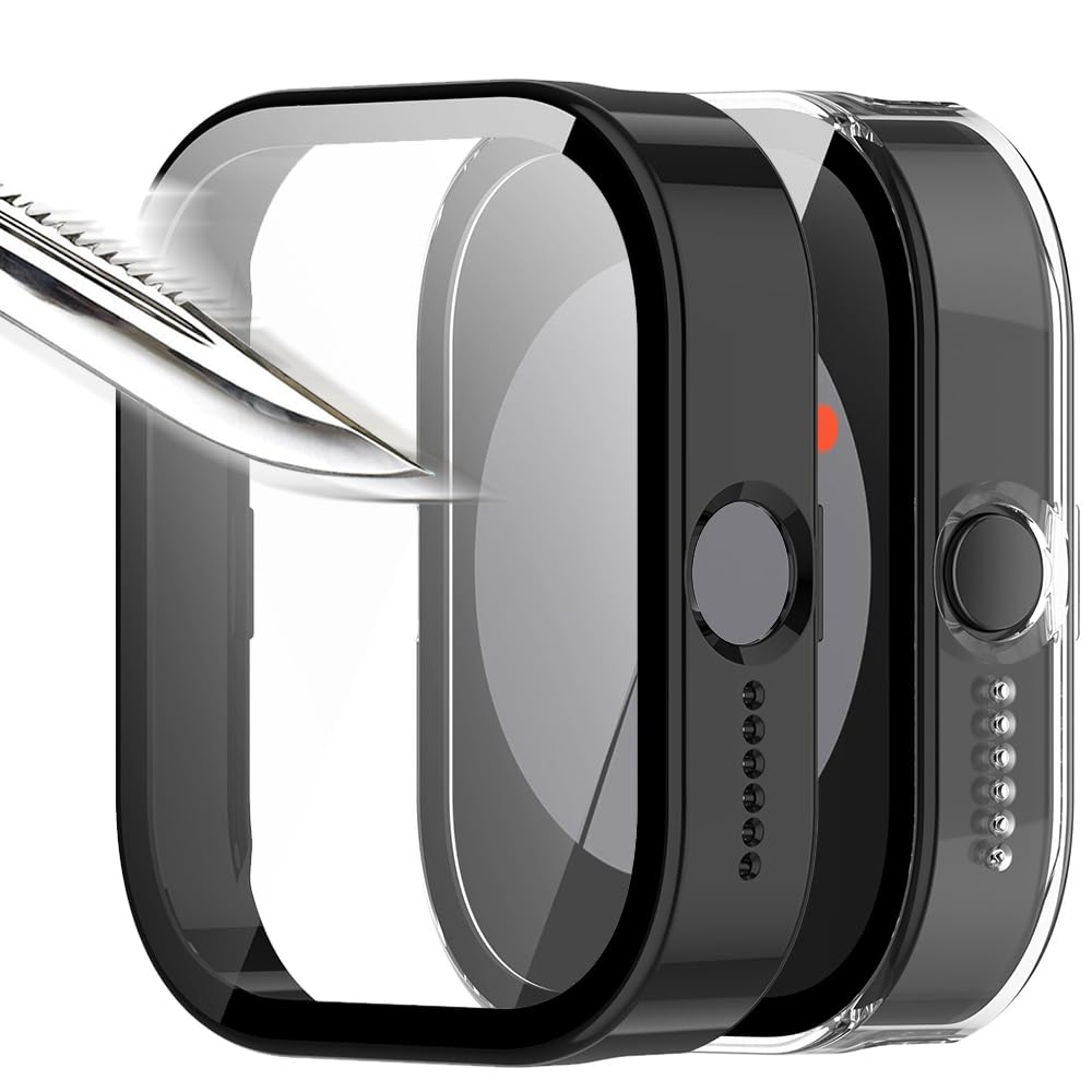 Msiall With Tempered Glass Screen Protector Protective Case Compatible with CMF by Nothing Watch Pro/CMF Watch Pro, Hard PC All-Round Screen Protector Ultra Thin Bubble-Free Protective Case - Black +