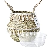 LE TAUCI Plant Basket with Tray, Tassel Macrame