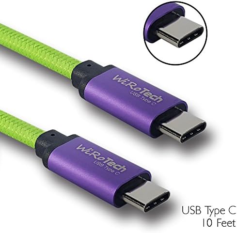 USB C Cable, WiRoTech Purple & Light Green USB-C to USB-C Fast Charging Cable (10 feet, Purple & Light Green)