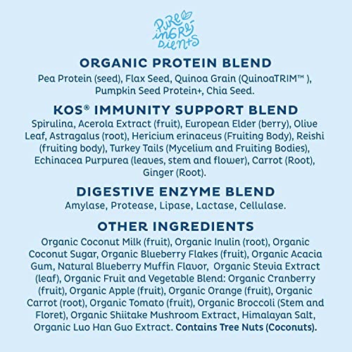 KOS Plant Based Protein Powder, Blueberry Muffin Organic Pea Protein