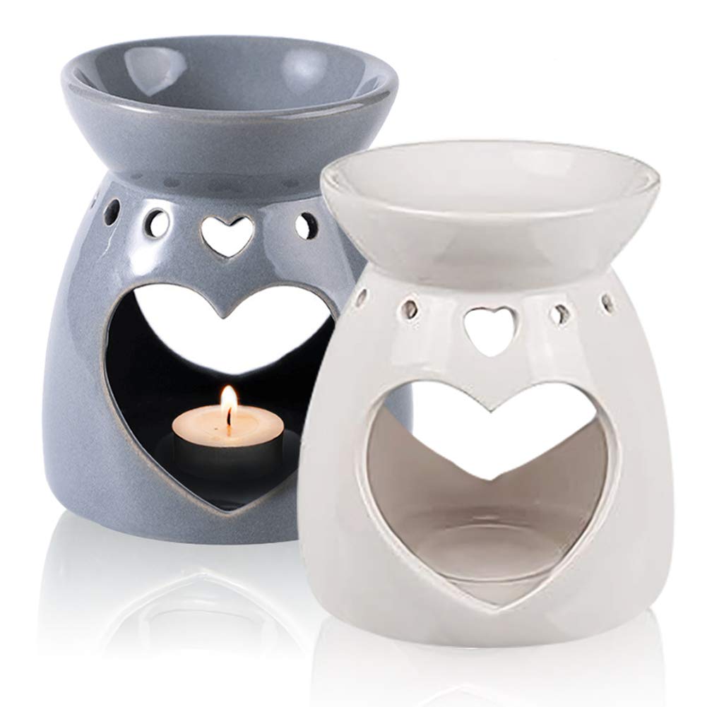 YspgArt 2 Pack Heart Shape OIL Burner Ceramic Aroma Burner Fragrance Tea Light Lamp Wax Melt Burner Wax Holder Candle Burners Scented Diffuser for Home furnishings Bedroom