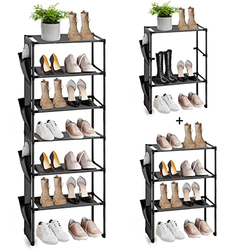 ivaxdayuqan Zapatero, zapatero, 3 niveles, negro, zapatero, estrecho, con 2 bolsillos laterales, organizador de zapatos para armario, pasillo, dormitorio, entrada, salón, ahorra espacio