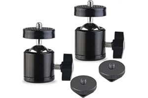 SLOW DOLPHIN Hot Shoe Mount Adapter 360 Degree Swivel Mini Ball Head 1/4 Tripod Screw Head for Cameras, Camcorders, Smart Phone, Gopro, LED Video Light, Microphone(2 Packs)