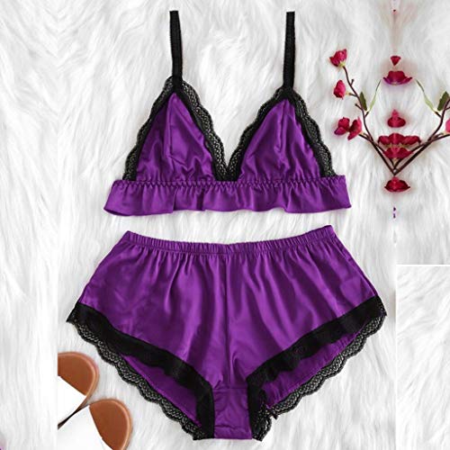 Valentine's Best Gifts for Sex!!!Hennta 2PC Women Satin Sexy Lingerie Girl Lace Splice Bodysuit Sleepwear Babydoll
