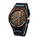 Topwell Walnut Wood Case Men' Watches Blue Second Hand with Black Genuine Leather Band Wristwatches
