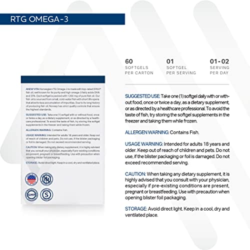 Anew Vita Norwegian rTG Omega3 Supplement. Reesterified Triglyceride Omega3. Made with Epax