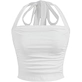 SOLY HUX Women's Plus Size Ruched Halter Top Summer Tie Back Sleeveless Going Out Tops