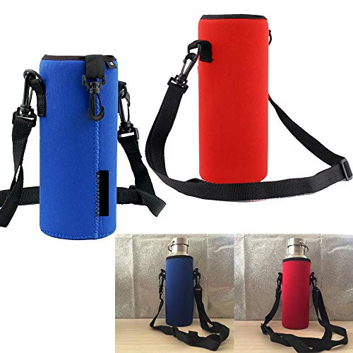 Water Bottle Sleeve, Sacow 1000ML Protable Insulated Neoprene Drink Bottle Cooler Carrier Cover Sleeve Bag Case Pouch Cover Tote Bag Holder with Adjustable Shoulder Strap (Blue)