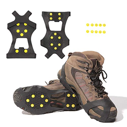 AGPTEK Non-slip Over Shoe, Climbing Snow Ice Cleats Grips Anti-Slip Studded Ice Traction Shoe Covers Spike Crampons Cleats Size S/M/L/XL (Extra Large)