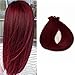 Tape in Hair Extensions Real Human Hair 16 Inch Straight Burgundy Tape in Extensions Seamless Skin Weft Dark Wine Red Hair Extensions with Adhesive Tape