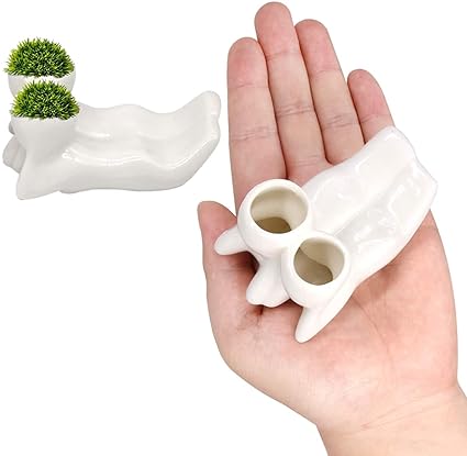 Pots & Plants Lovers Ceramic Air Plant Stand Holder, Cute White Air Planter Tillandsia Airplant Container Pot Tabletop Plant Display Rack for DIY Planting Home Office Decoration