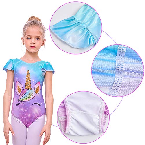MHJY Girls Leotard for Gymnastics Unicorn Ballet Dance Leotard Flutter Sleeve One-Piece Athletic Activewear Dancewear - Thumbnail 4