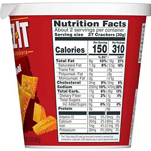 CHEEZ-IT CHEESE CRACKERS, BAKED SNACK CRACKERS, OFFICE AND KIDS SNACKS, ORIGINAL, 2.2OZ CUP (1 CUP)