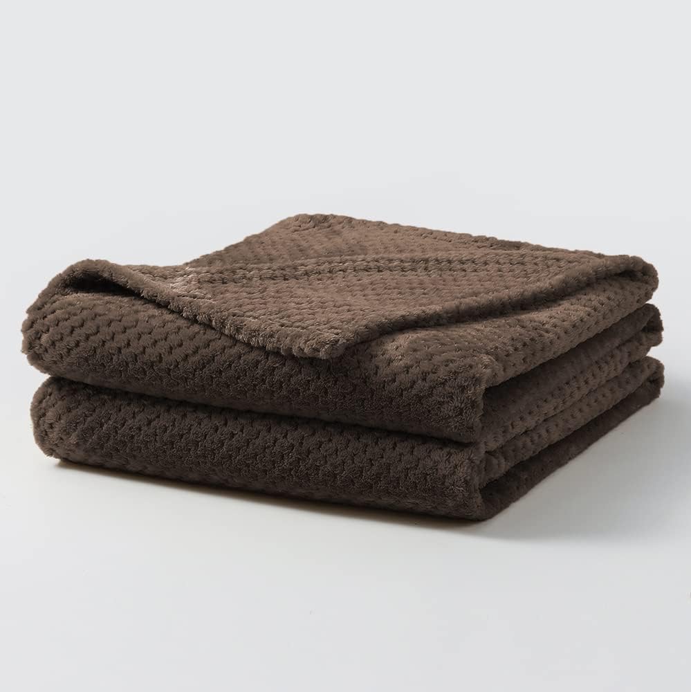Bear & Panda Waffle Flannel Fleece Mink Throw - Sofa/Bedspread/travel Blankets – Honeycomb Super Soft, light-weighted, Warm, Cosy Large Size Single, Double, King - Chocolate, Double (150x200cm) — image 1